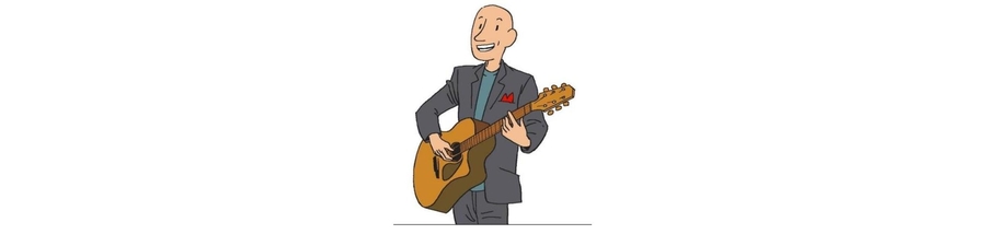 Thierry Claudon chante, accompagné de sa guitare, pour la conférence Joyeux Récital.